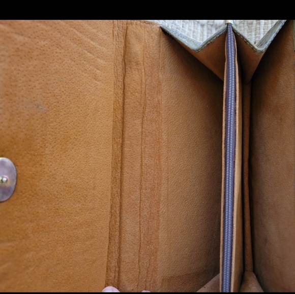 Genuine Leather True Vintage Sliding Hinge Top Handle Clutch Handbag Suede int. - Picture 6 of 12